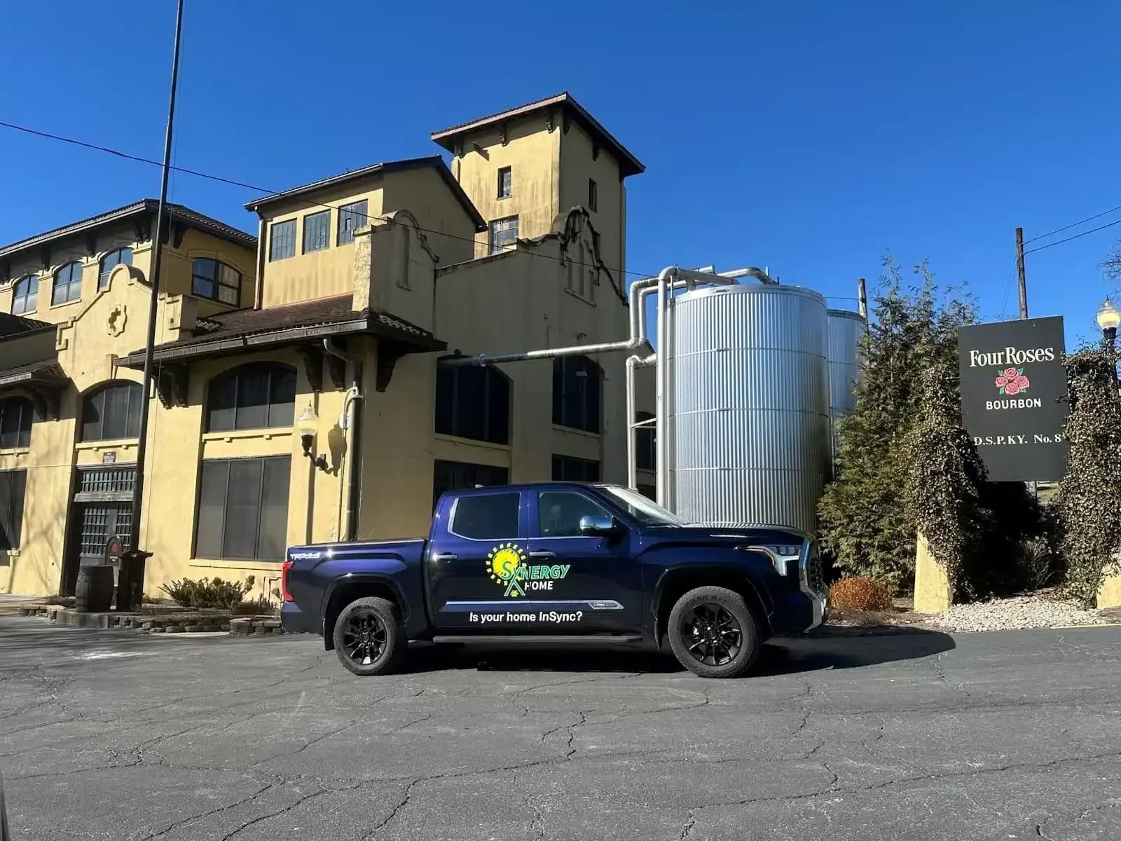 Synergy Home Truck in front of Four Roses in Lexington, KY.