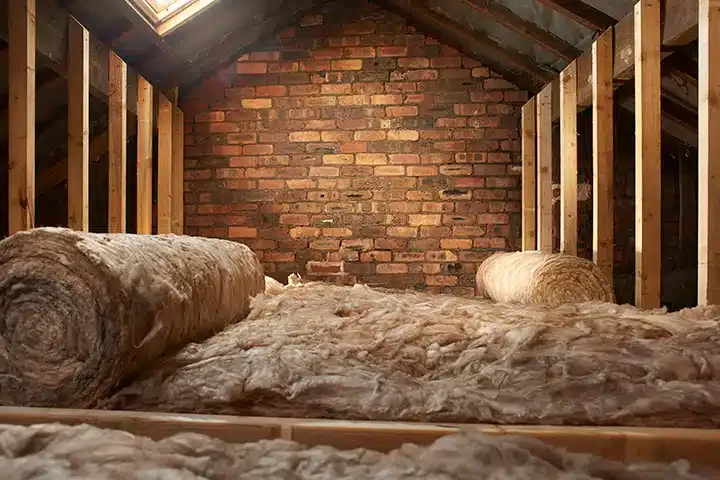 attic insulation in residential attic.